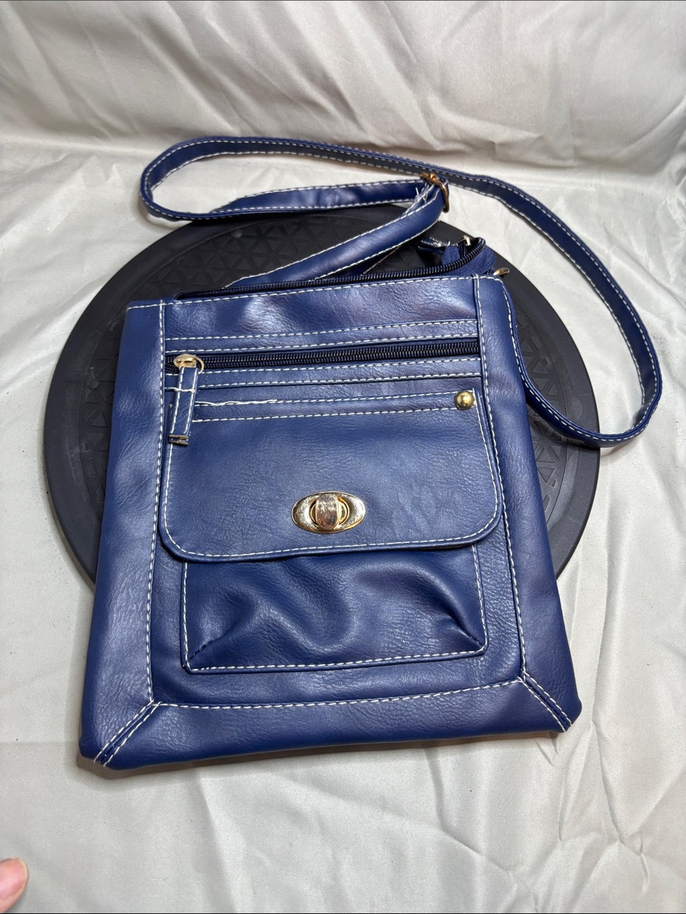 Navy Crossbody Bag with Front Flap and Turn-Lock